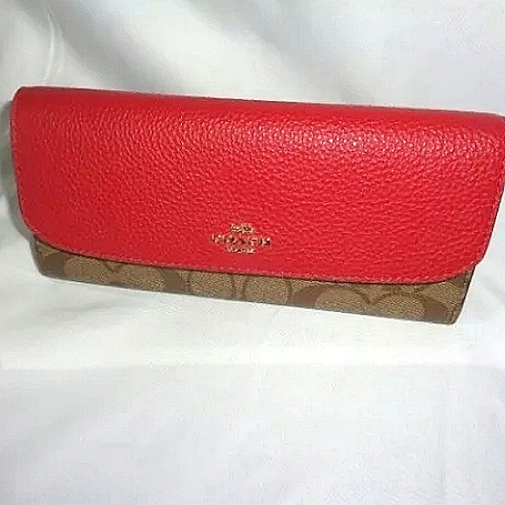 ❤ COACH Tan & Red Signature Monogram 'Year of the Rat Wallet' NWT! - Picture 4 of 12